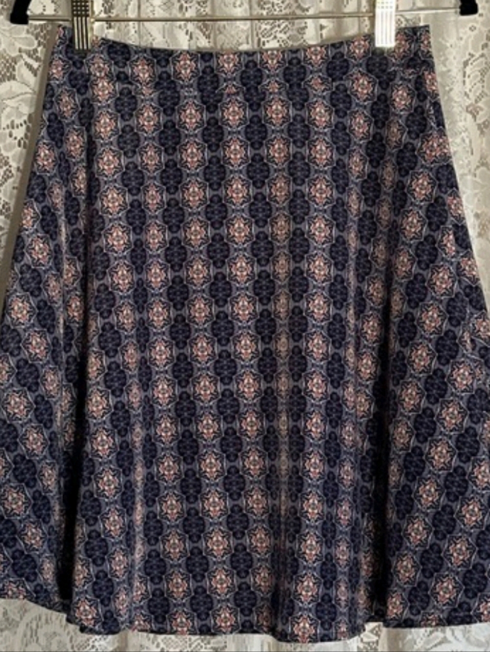 Women's Navy Blue Floral A-Line Knee Size Skirt Silky Flowing Midi